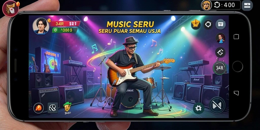 Tampilan gameplay 34R dengan interaksi musik yang seru.