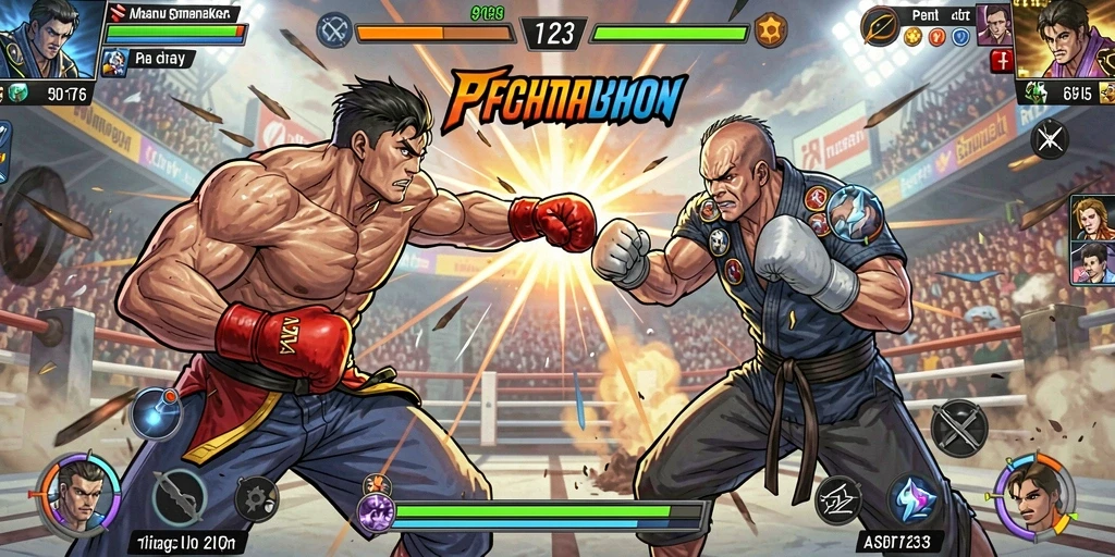 Tampilan aksi seru dalam gameplay ASD123 dengan berbagai karakter Fighting.