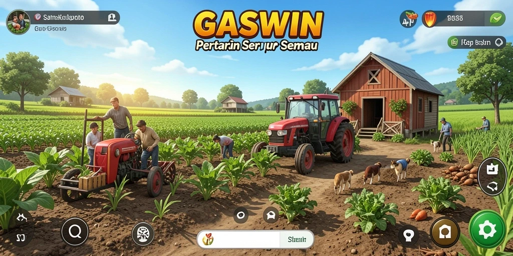 Screenshot GASWIN menampilkan aktivitas bertani yang seru dan interaktif.