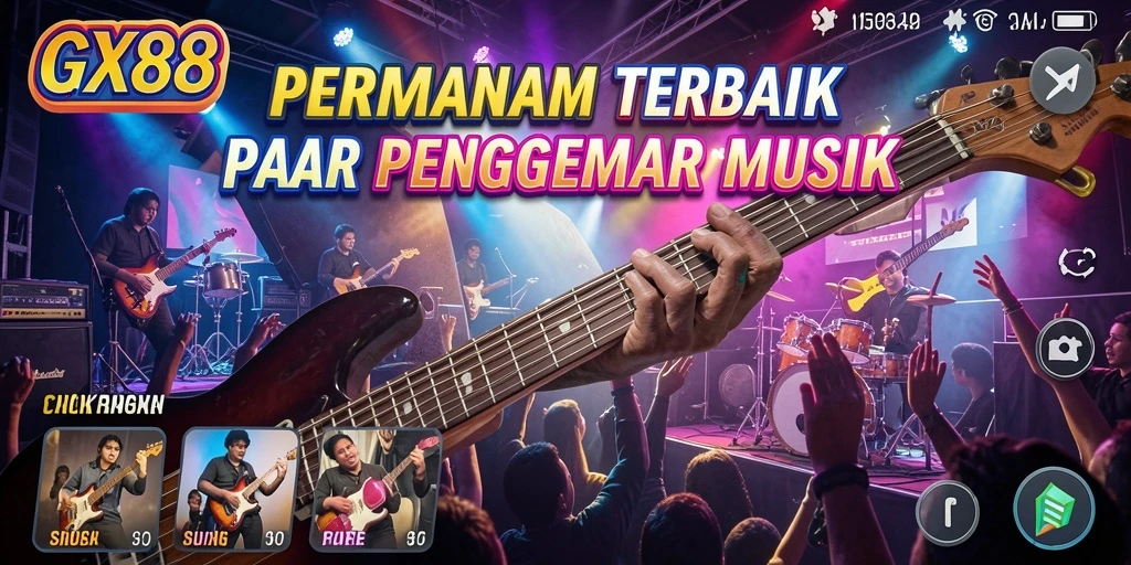 Tampilan menarik dari gameplay GX88 dengan berbagai fitur musik.