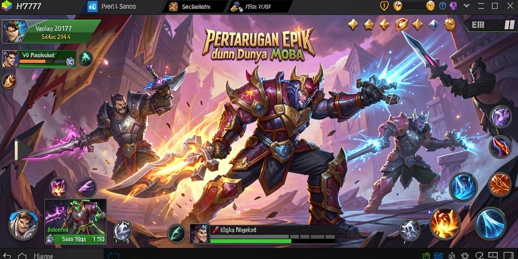 Screenshot gameplay HP777 menampilkan aksi seru di arena MOBA.