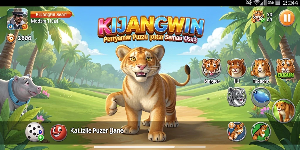 Tampilan KIJANGWIN yang menarik dengan berbagai level puzzle.