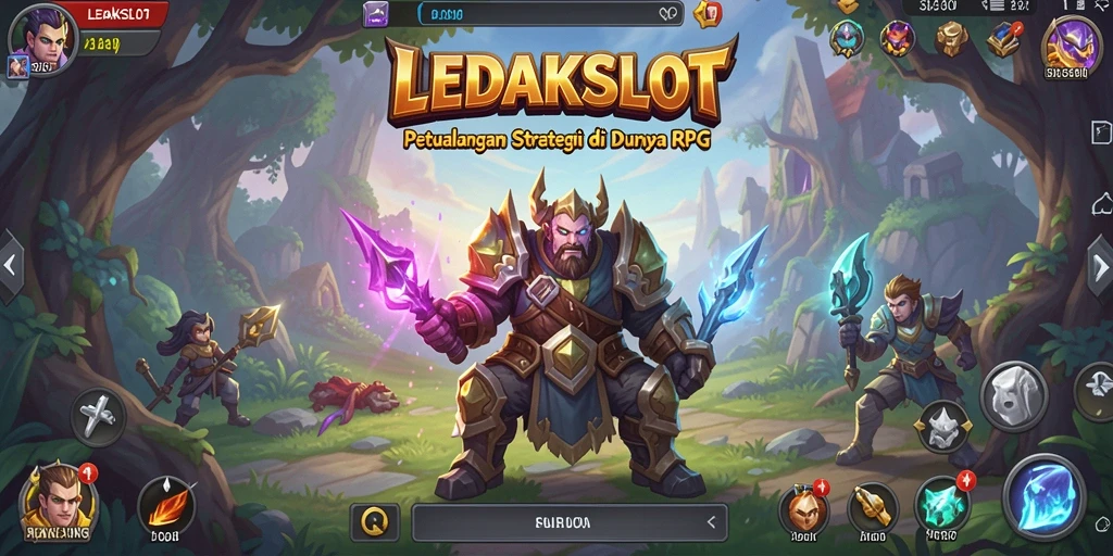 Screenshot LEDAKSLOT menampilkan karakter dalam pertempuran seru di dunia RPG.
