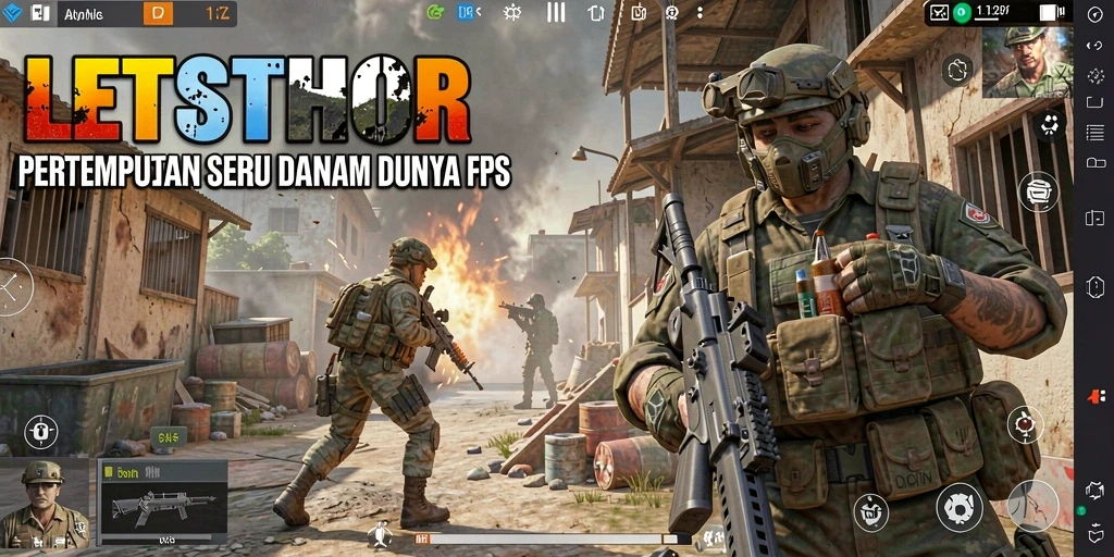 Screenshot LETSTHOR yang menunjukkan aksi gameplay FPS yang mendebarkan.