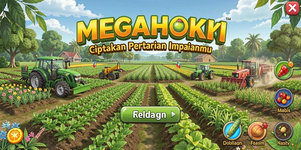 Tampilan screenshot MEGAHOKI menunjukkan pengalaman bertani yang menyenangkan.