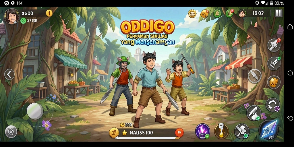 Screenshot utama ODDIGO menampilkan gameplay simulasi yang mendalam.