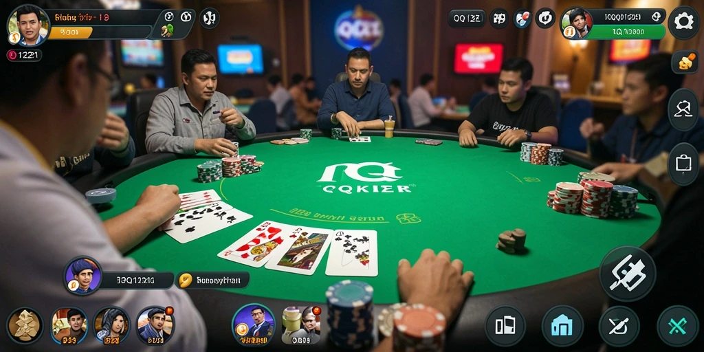 Screenshot gameplay QQ1221 menampilkan momen seru saat bermain Poker.