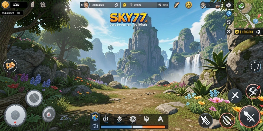Tangkapan layar utama dari gameplay SKY77 yang menarik dan interaktif.
