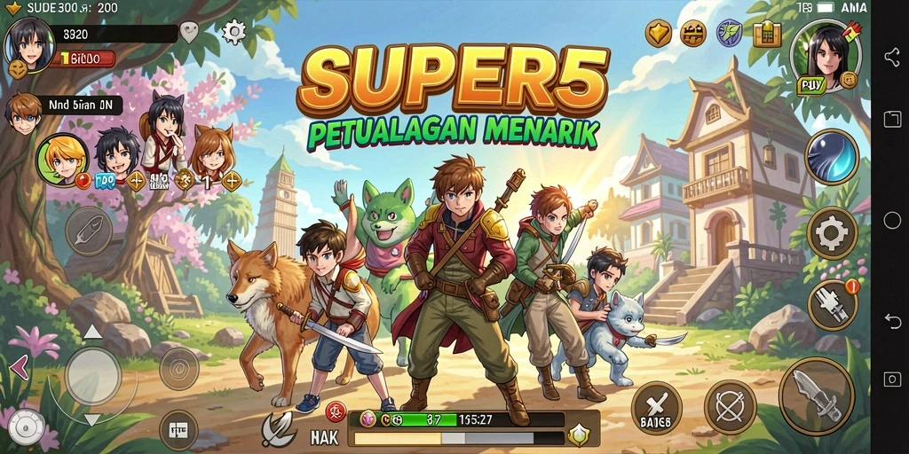 Tampilan gameplay menarik dan penuh warna dari SUPER5.