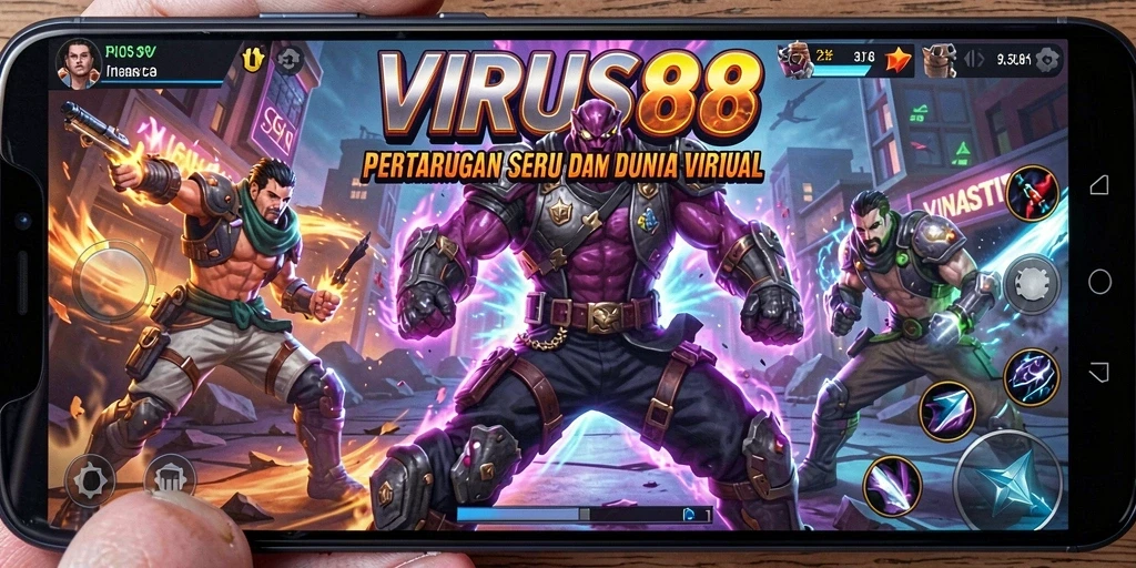 Screenshot mendebarkan dari gameplay pertarungan di VIRUS88.