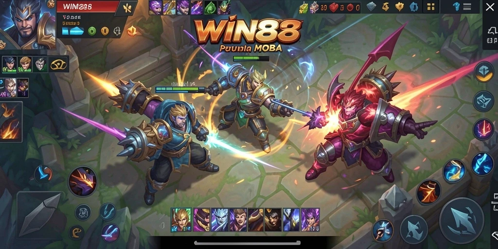 Tampilan gameplay seru di arena MOBA WIN88.