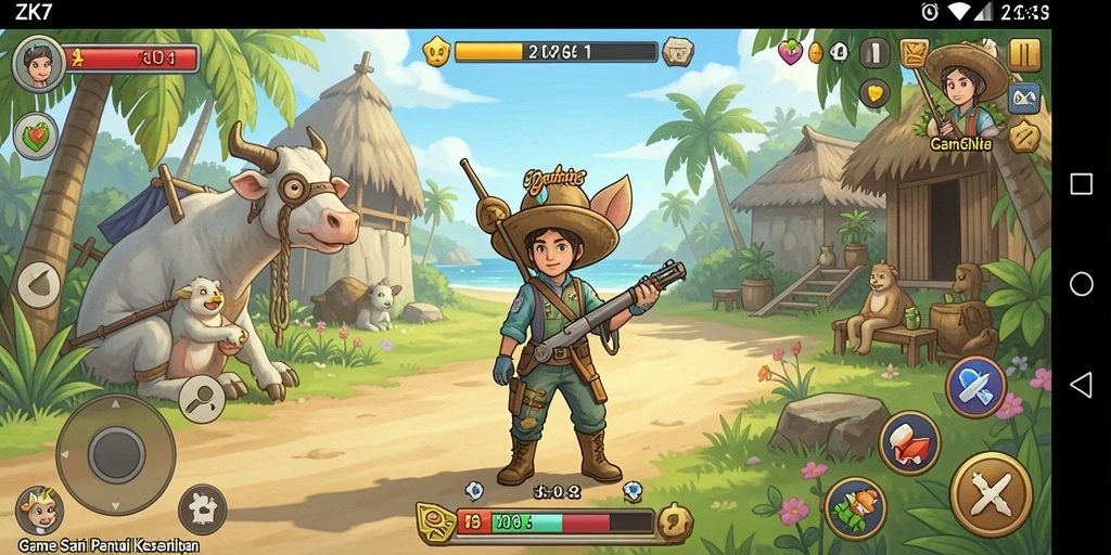Screenshot gameplay ZK7 menampilkan momen seru dan penuh warna.