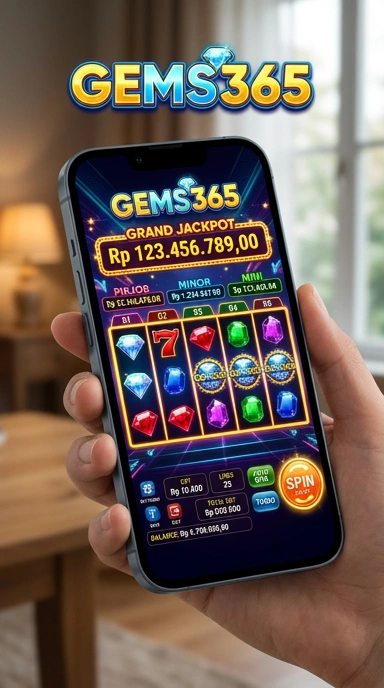 Screenshot menampilkan antarmuka pengguna gems365 yang sederhana.